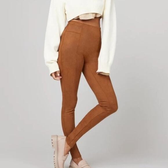 Spanx Brown Faux Suede High Waisted Skinny Ankle Pants Size Medium